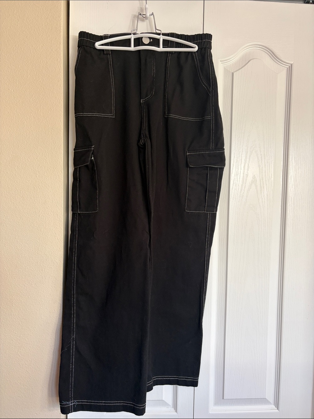 GB girls Black Boot-Cut Cargo Jeans with White Stitching